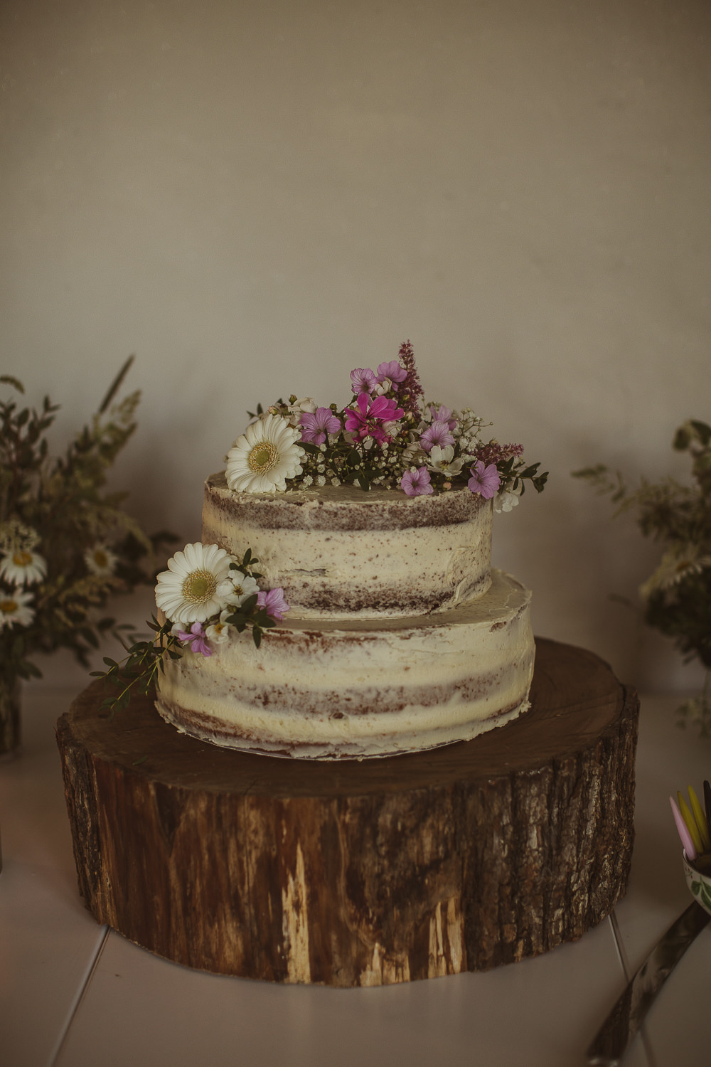 Semi Naked Cake Icing Buttercream Flowers Log Stand Escape To The Chateau Wedding The Springles
