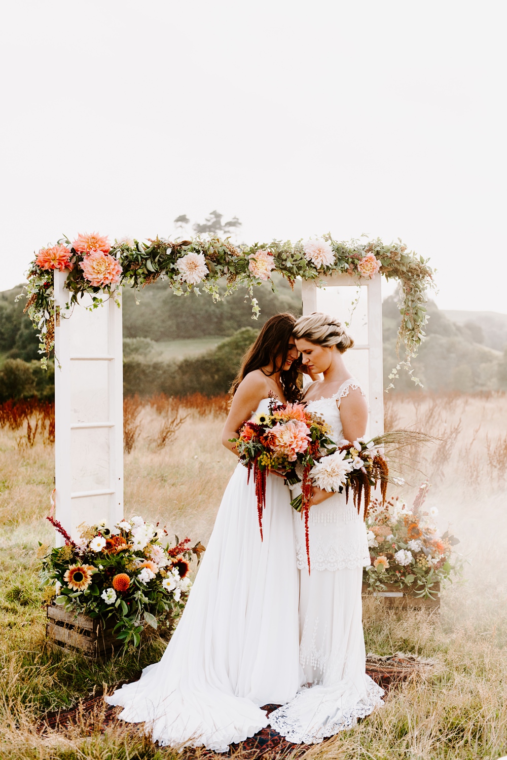 Ethical Wedding Ideas Sadie Osborne Photography Flower Arch Backdrop Doors Glass Antique Ceremony Aisle