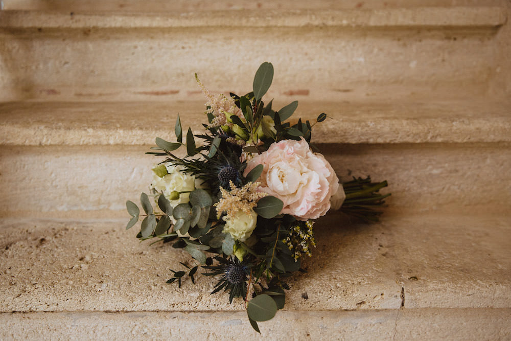 Bouquet Flowers Bride Bridal Peony Astilbe Eucalyptus French Chateau Wedding Red On Blonde Photography