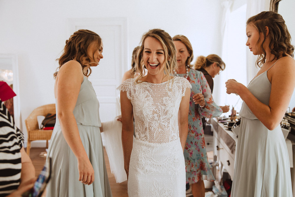 Dress Gown Bride Bridal Floral Bridal Lace Cap Sleeves Train Veil French Chateau Wedding Red On Blonde Photography