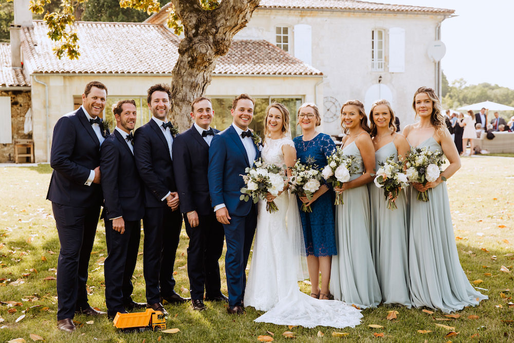 Groom Groomsmen Suit Navy Blue Bow Tie French Chateau Wedding Red On Blonde Photography