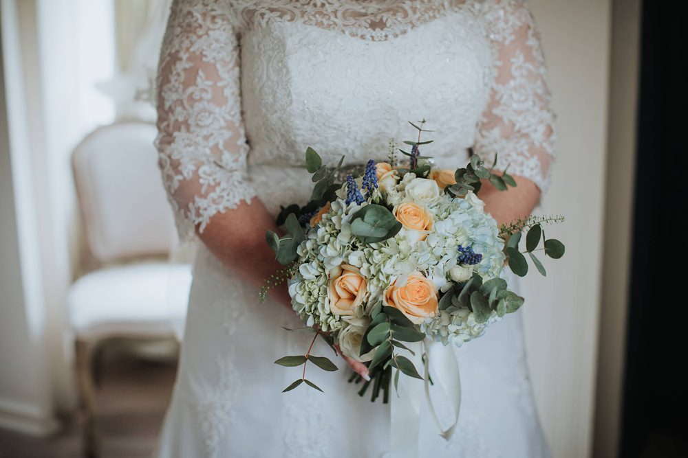 Bouquet Flowers Bride Bridal Hydrangea Rose Grape Hyacinth Eucalyptus Hayne House Wedding Olegs Samsonovs Photography