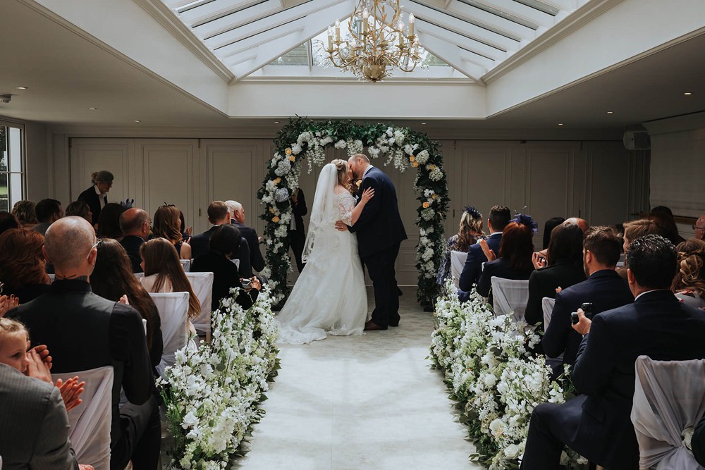 Flower Arch Ceremony Aisle Pew End Flowers Meadow Greenery Foliage Backdrop Hayne House Wedding Olegs Samsonovs Photography