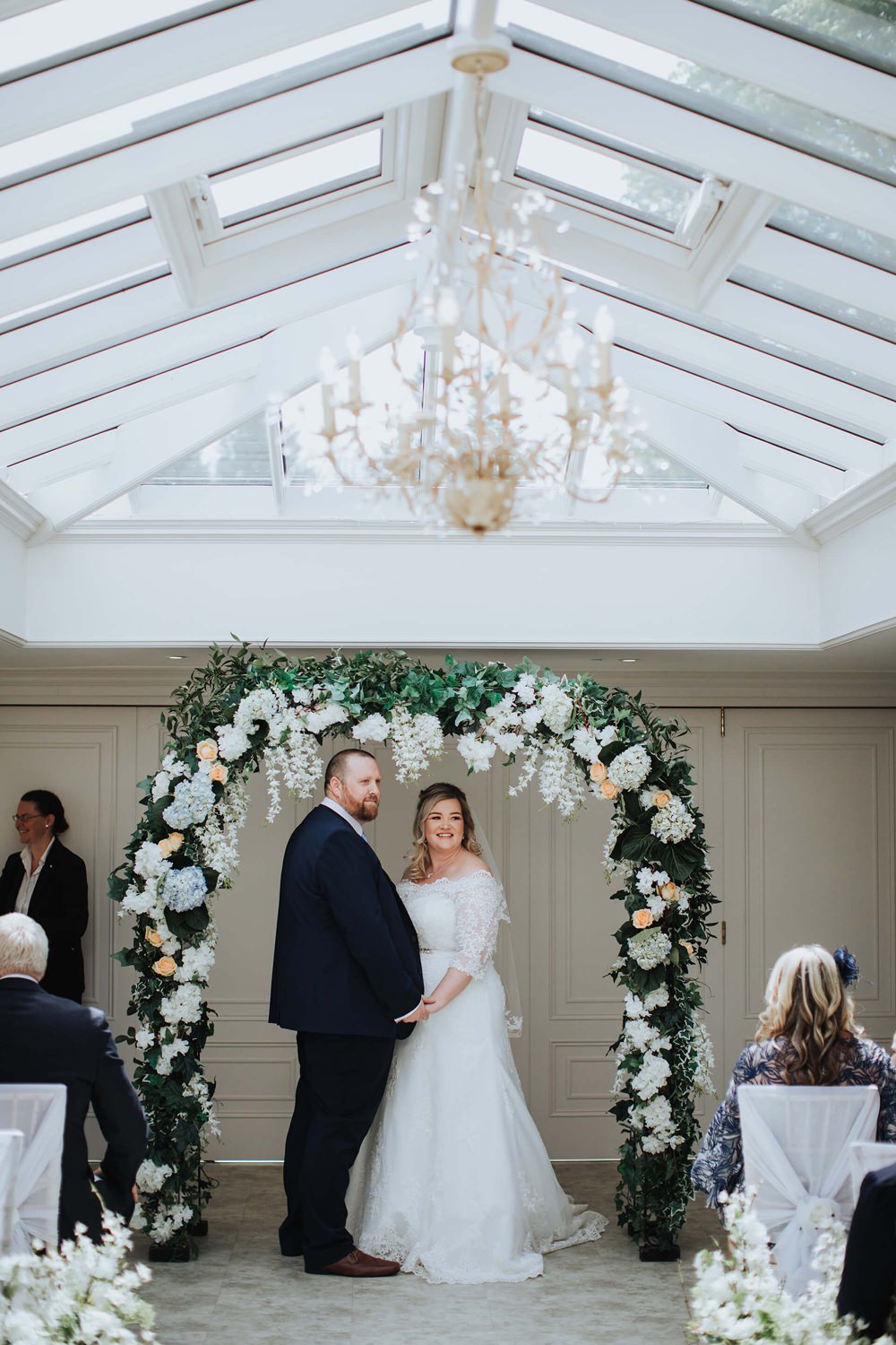 Flower Arch Ceremony Aisle Pew End Flowers Meadow Greenery Foliage Backdrop Hayne House Wedding Olegs Samsonovs Photography