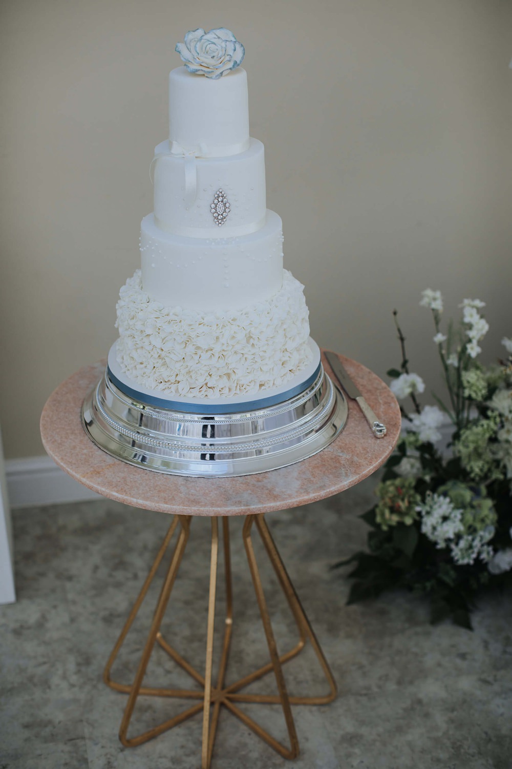Cake Cake Table Stand Tall Ruffles Blue Flower Hayne House Wedding Olegs Samsonovs Photography