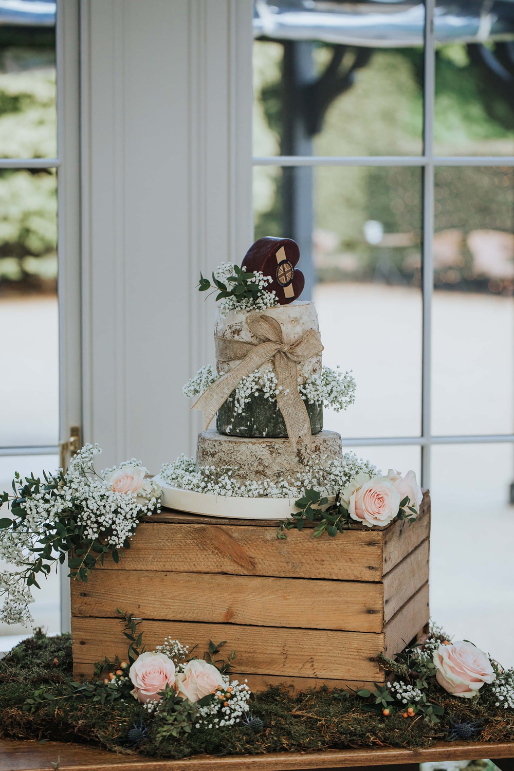 Cheese Tower Stack Cake Heart Flowers Wooden Box Crate Stand Hayne House Wedding Olegs Samsonovs Photography