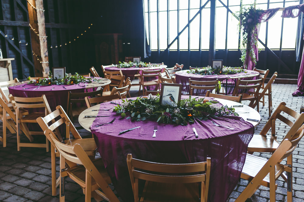 Round Tables Red Burgundy Table Cloths Kingshill Barn Wedding Sandra Reddin Photography