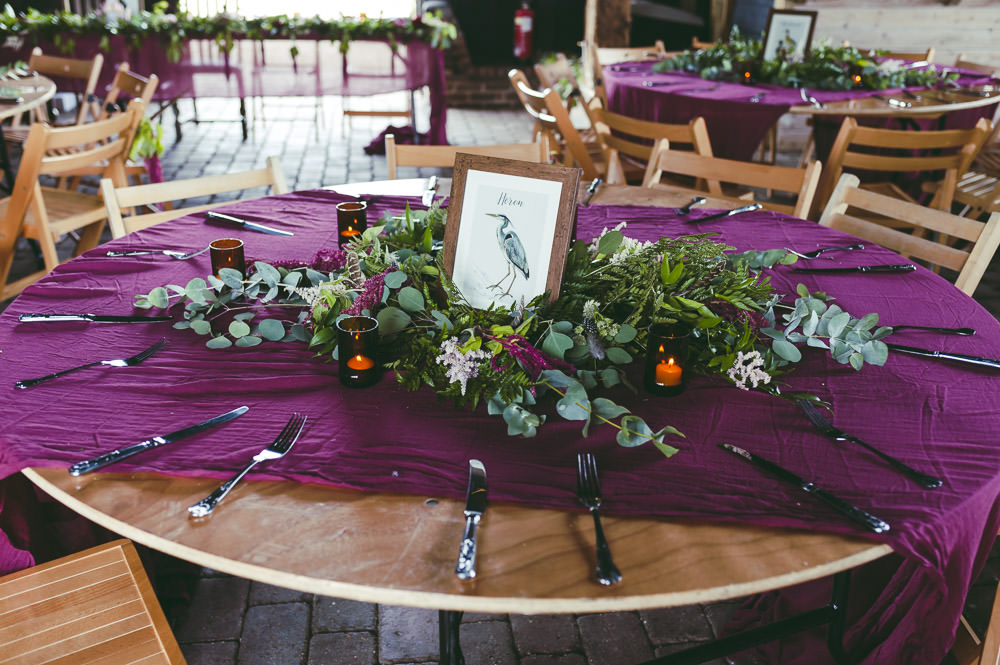Centrepiece Decor Table Flowers Greenery Foliage Bird Table Names Kingshill Barn Wedding Sandra Reddin Photography