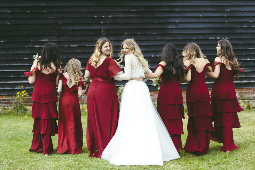 Bridesmaids Bridesmaid Dress Dresses Red Burgundy Kingshill Barn Wedding Sandra Reddin Photography