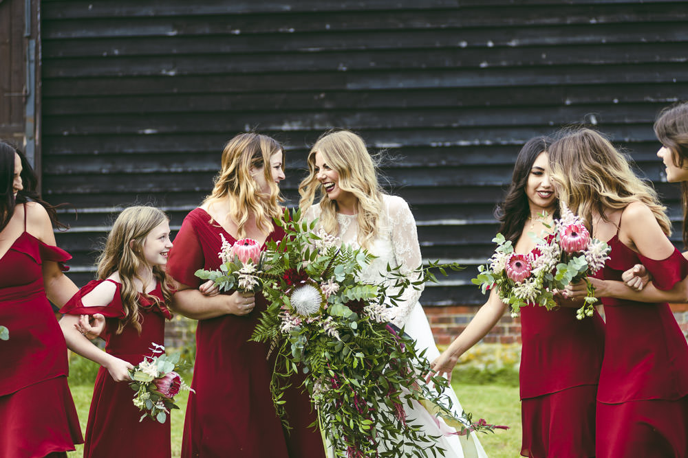 Bridesmaids Bridesmaid Dress Dresses Red Burgundy Kingshill Barn Wedding Sandra Reddin Photography