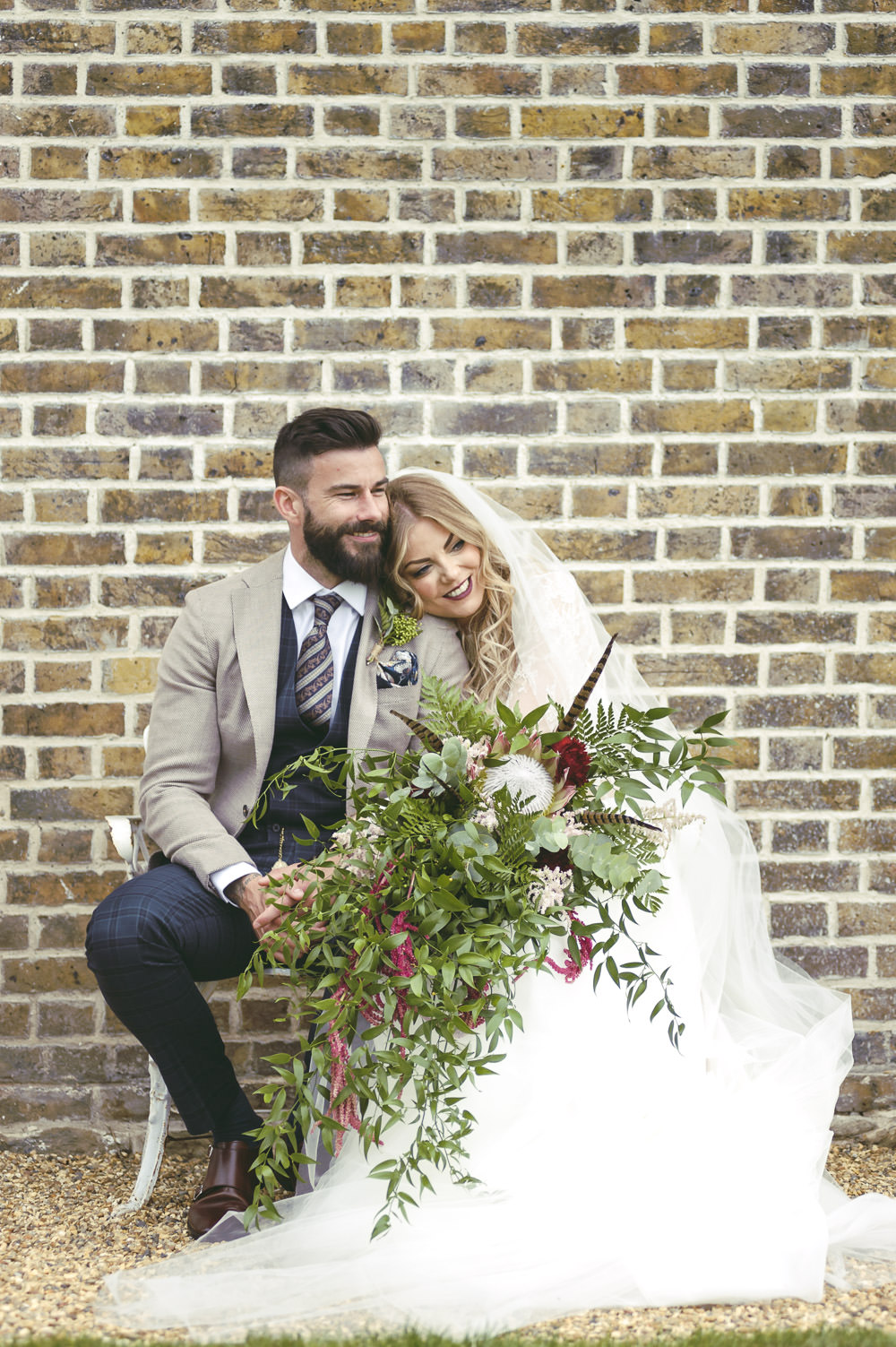 Large Oversized Cascading Bouquet Flowers Bride Bridal Greenery Foliage Protea Astilbe Kingshill Barn Wedding Sandra Reddin Photography