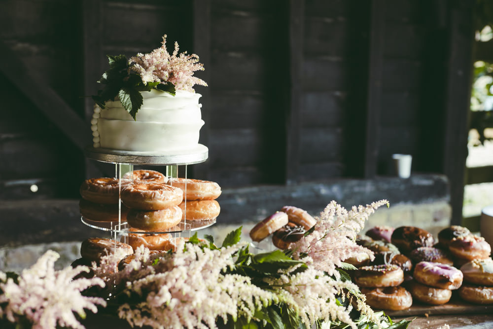 Buttercream Cake Astilbe Topper Doughnuts Donut Kingshill Barn Wedding Sandra Reddin Photography