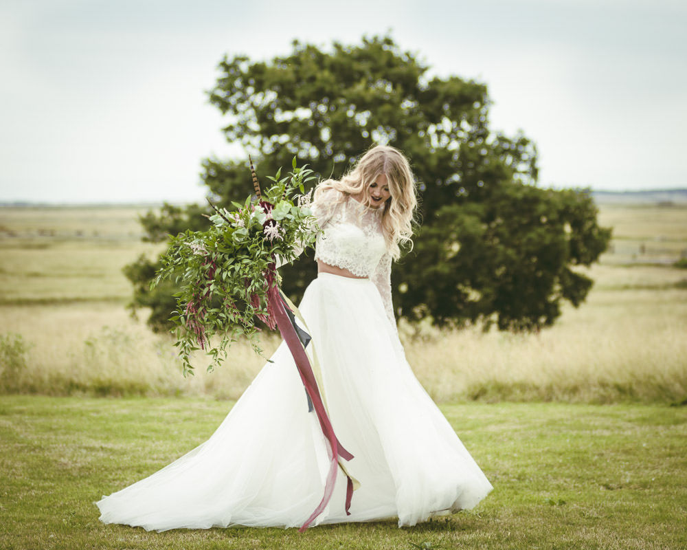 Dress Gown Bride Bridal from Karen Willis Holmes Two Piece Bridal Separates Skirt Top Tulle Lace Kingshill Barn Wedding Sandra Reddin Photography