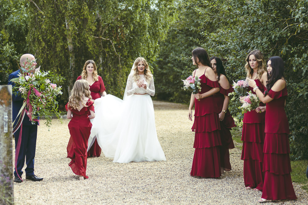 Bridesmaids Bridesmaid Dress Dresses Red Burgundy Kingshill Barn Wedding Sandra Reddin Photography