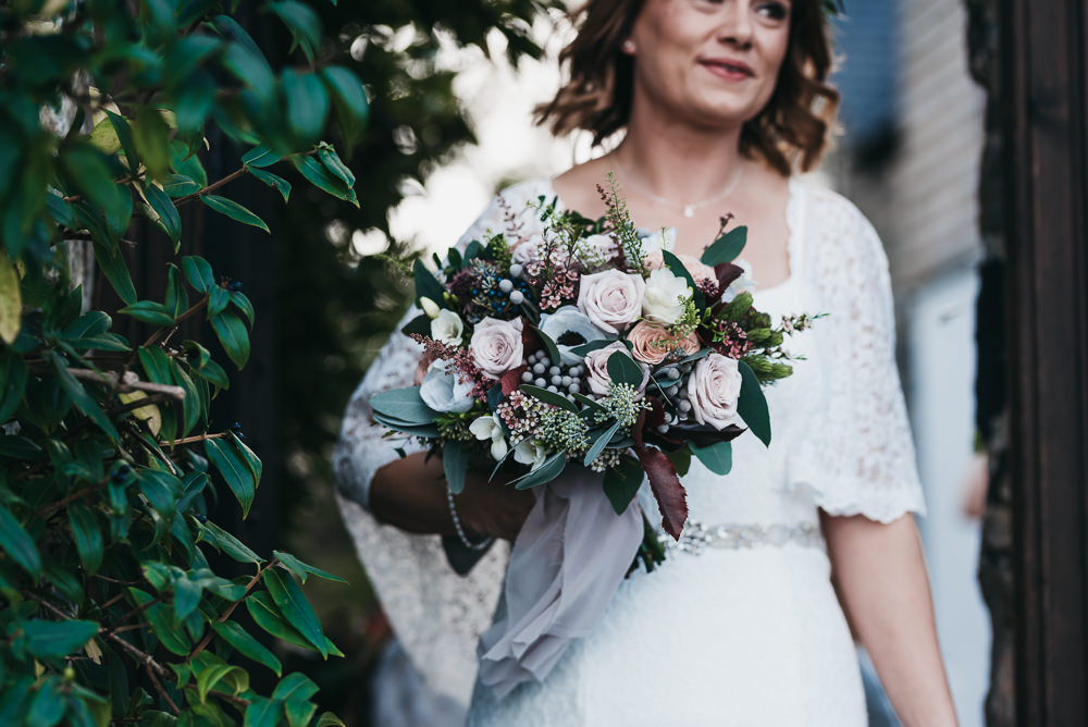 Bride Bridal Bouquet Rose Anemone Autumn Winter Llys Meddyg Wedding Hannah Miles Photography