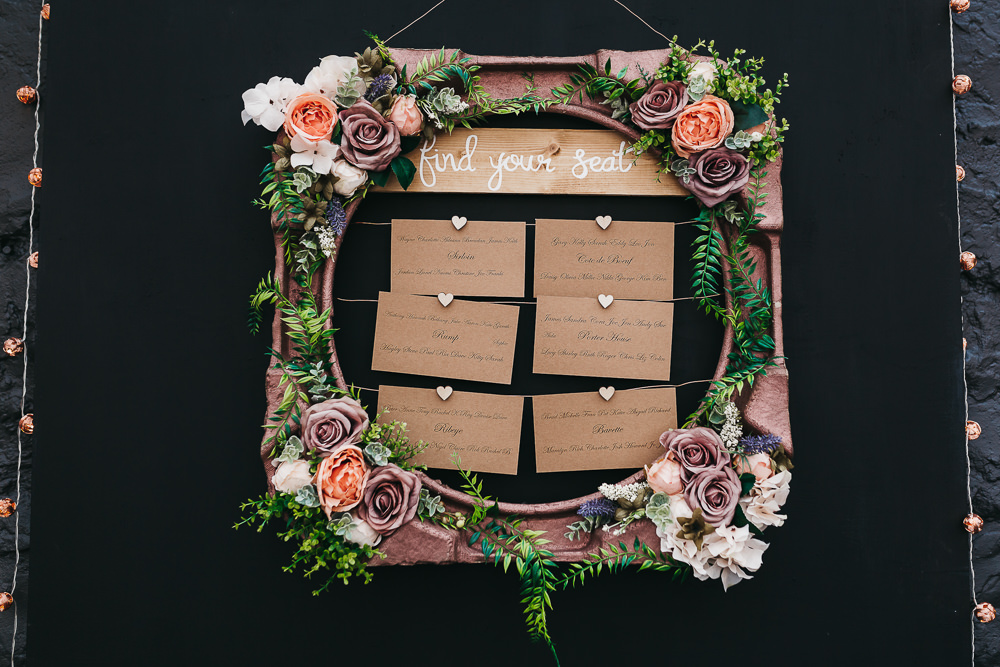 Seating Chart Table Plan Flowers Floral Roses Frame Llys Meddyg Wedding Hannah Miles Photography
