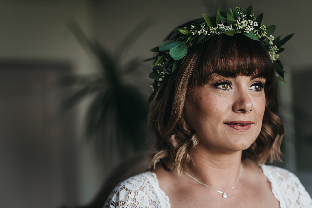 Bride Bridal Boho Greenery Floral Crown Llys Meddyg Wedding Hannah Miles Photography