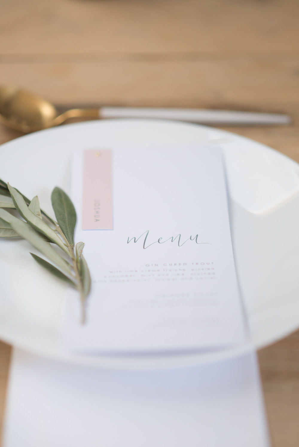 Place Setting Greenery Stationery Menu Calligraphy Pink Minimalist Wedding Ideas Nicola Belson Photography
