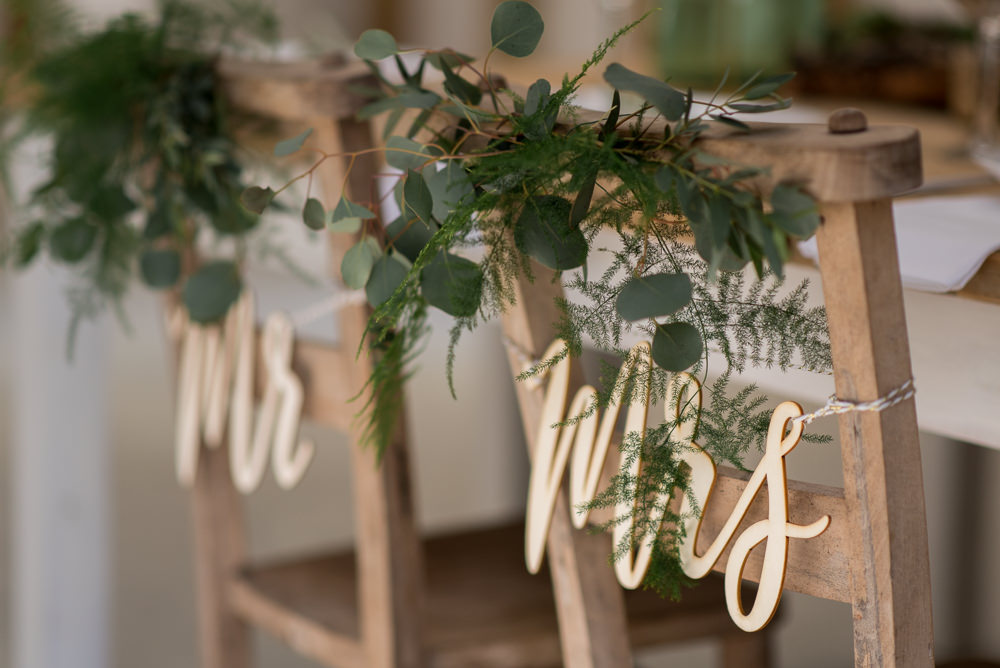 Sign Signage Signs Chairs Greenery Foliage Minimalist Wedding Ideas Nicola Belson Photography