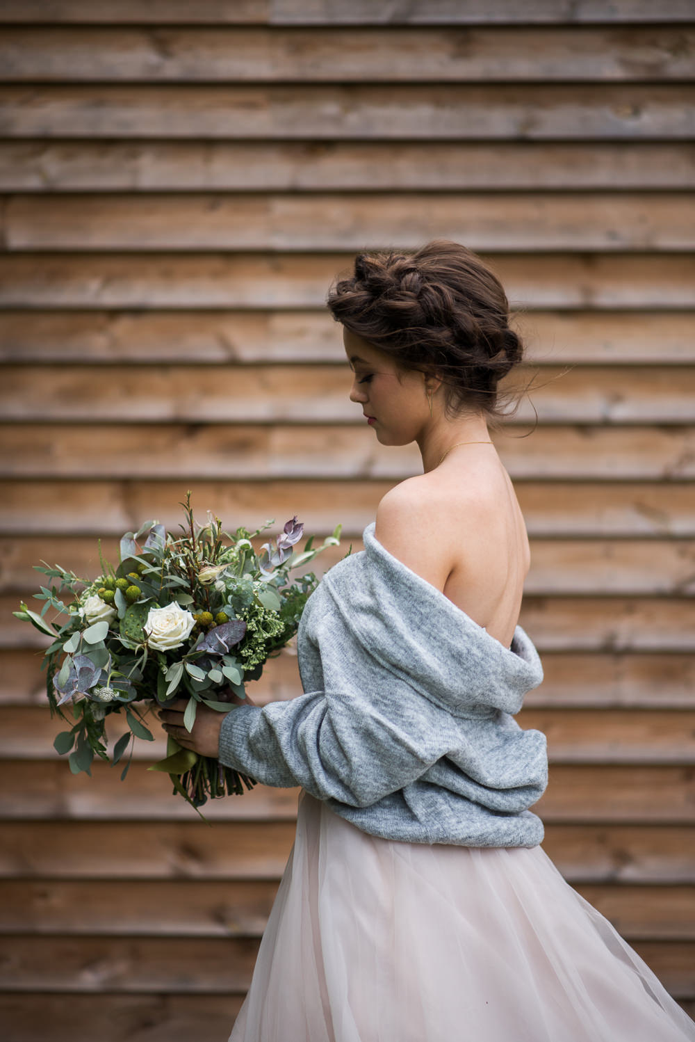 Bride Bridal Dress Gown Essense of Australia Tulle Cardigan Shawl Minimalist Wedding Ideas Nicola Belson Photography