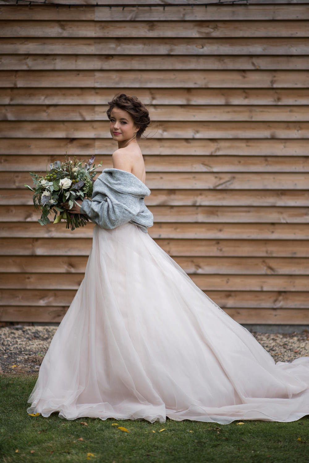 Bride Bridal Dress Gown Essense of Australia Tulle Cardigan Shawl Strapless Minimalist Wedding Ideas Nicola Belson Photography