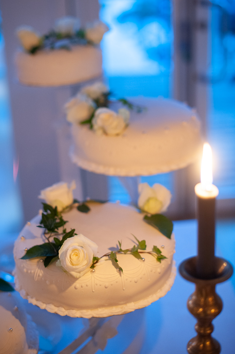 Cake Iced Flowers Candles Greenery Norway Wedding Maximilian Photography