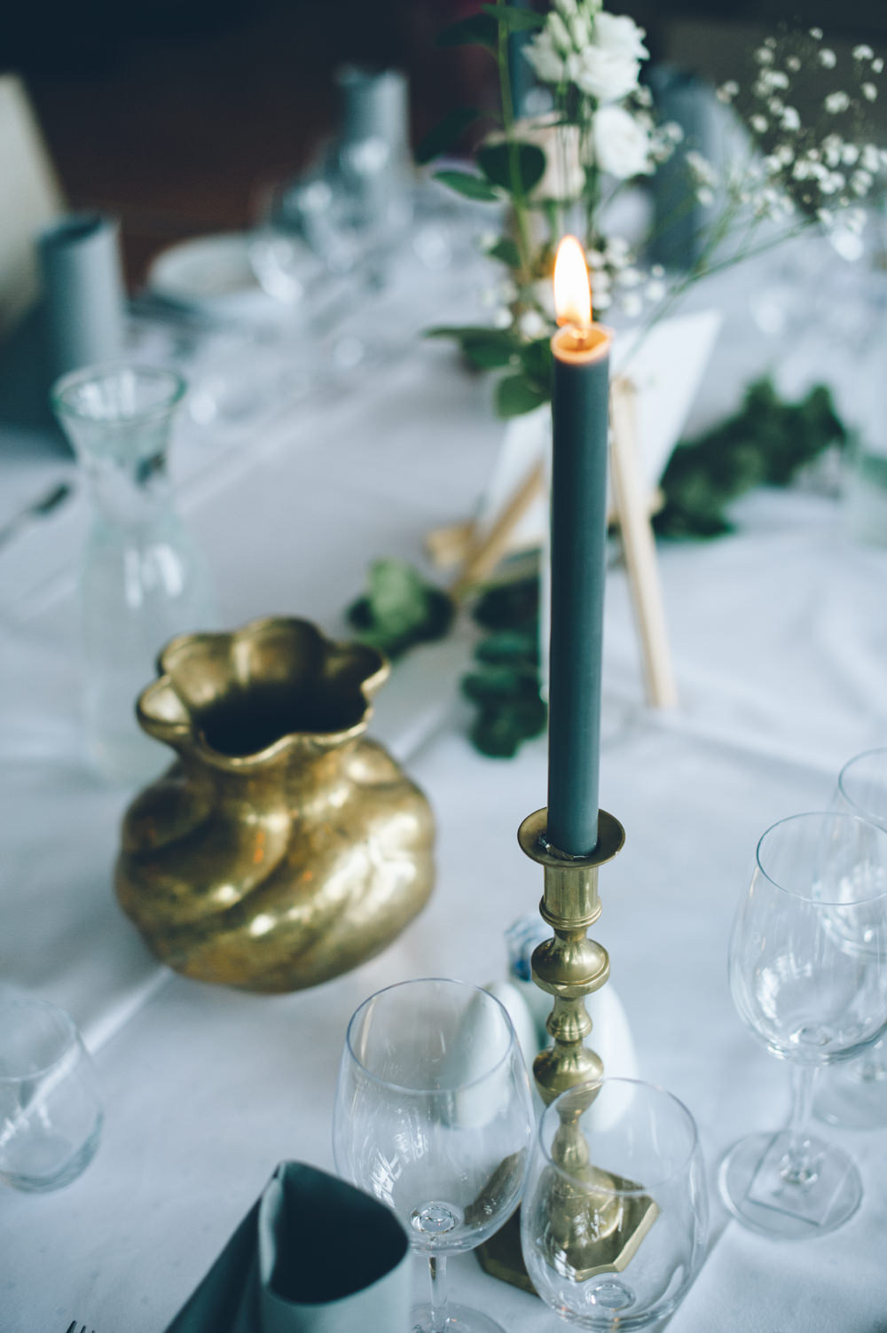 Table Flowers Centrepiece Decor Candles Greenery Foliage Norway Wedding Maximilian Photography