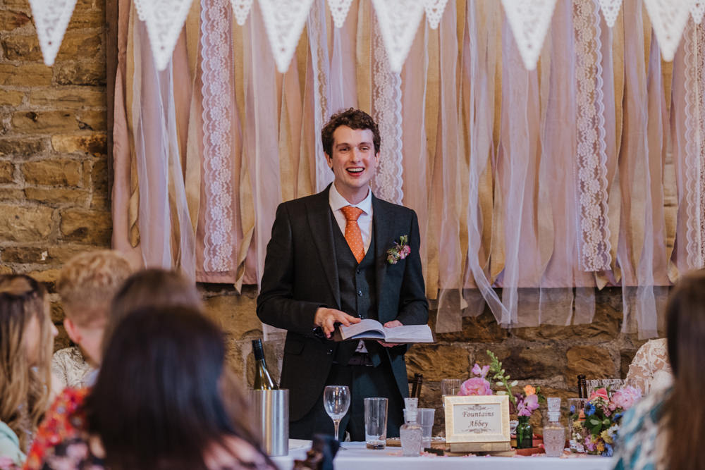 Olive Suit Groom Waistcoat Three Piece Lace Banner Bunting Oakwell Hall Wedding Jenna Kathleen Photographer