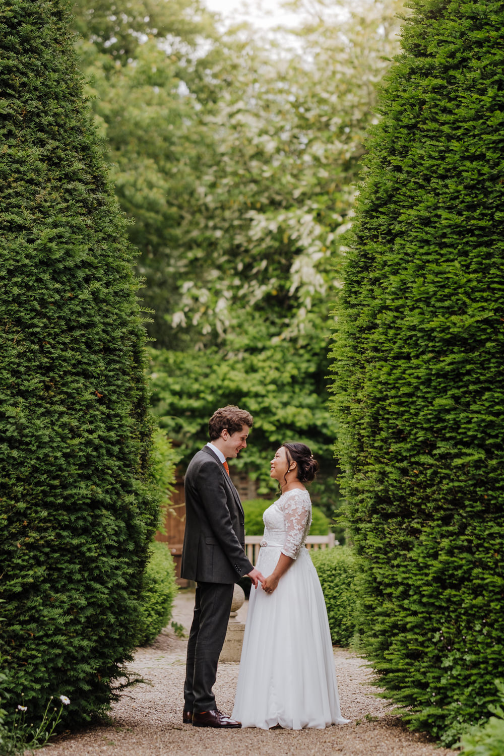 Bride Bridal Lace Long Sleeve Full Skirt Olive Suit Groom Oakwell Hall Wedding Jenna Kathleen Photographer