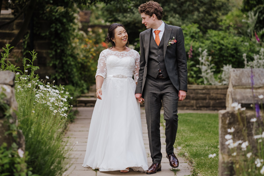 Bride Bridal Lace Long Sleeve Full Skirt Olive Suit Groom Oakwell Hall Wedding Jenna Kathleen Photographer