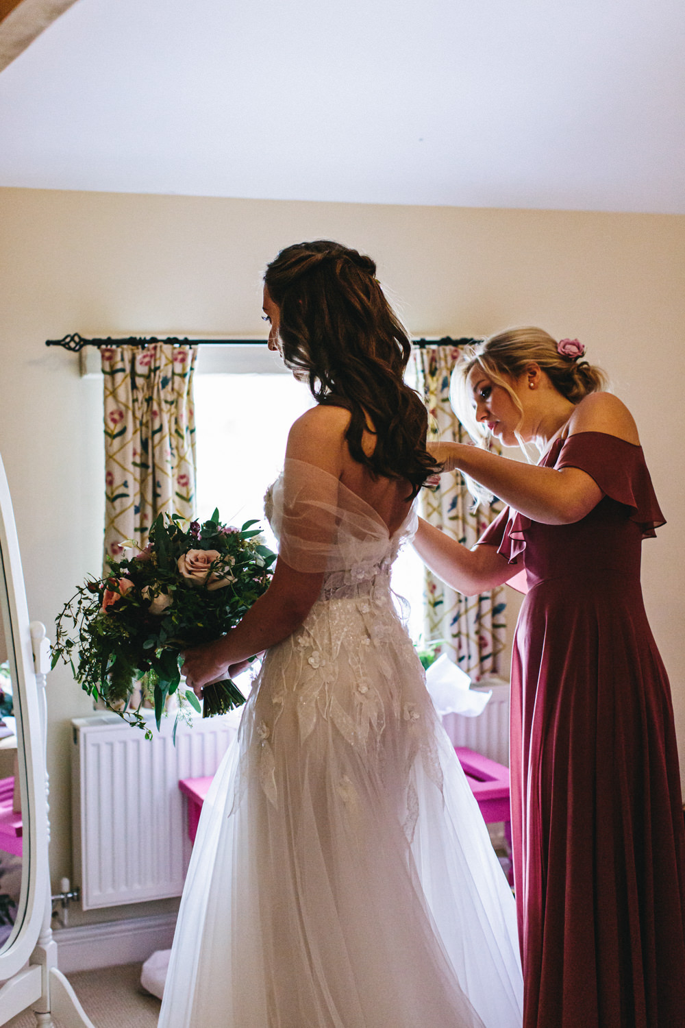 Dress Gown Bride Bridal Off Shoulder Bardot Tulle Floaty Mira Zwillinger Outbuildings Wedding Jessica O'Shaughnessy Photography