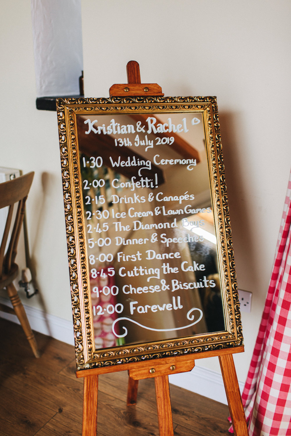 Mirror Sign Signage Sigs Calligraphy Order of the Day Outbuildings Wedding Jessica O'Shaughnessy Photography