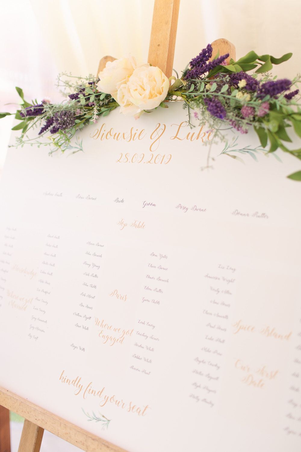 Table Plan Seating Chart Easel Greenery Foliage Railway Station Wedding Cotton Candy Weddings