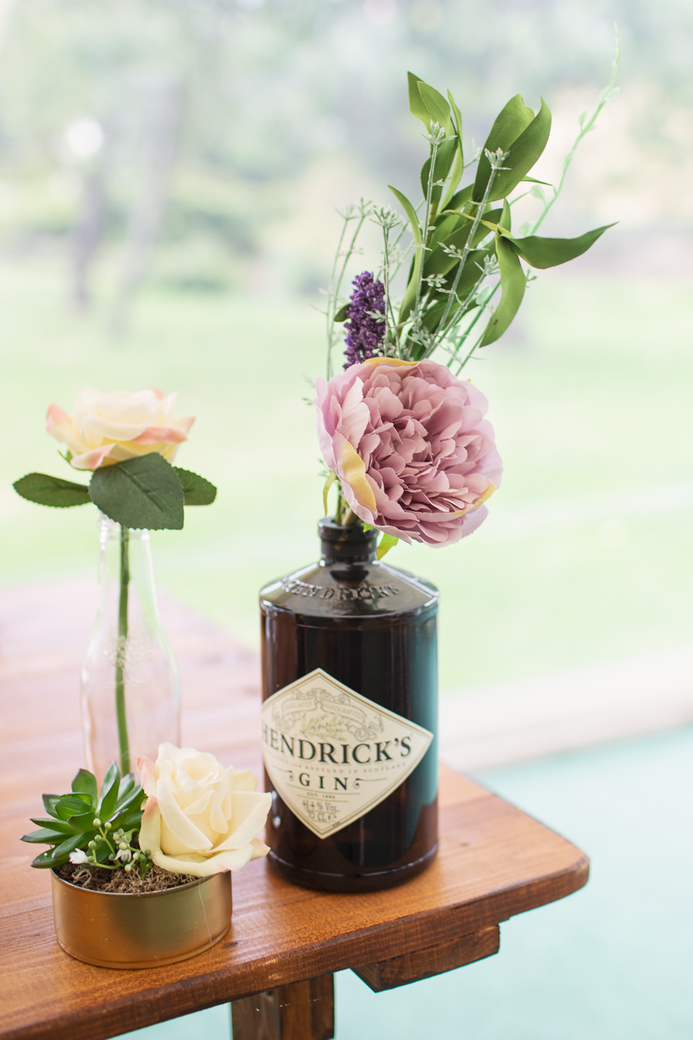 Gin Bottle Flowers Rose Greenery Railway Station Wedding Cotton Candy Weddings