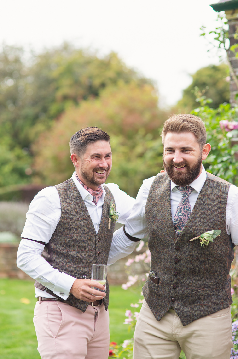 Groom Suit Tweed Waistcoat Pink Trousers Chinos Cravat Railway Station Wedding Cotton Candy Weddings