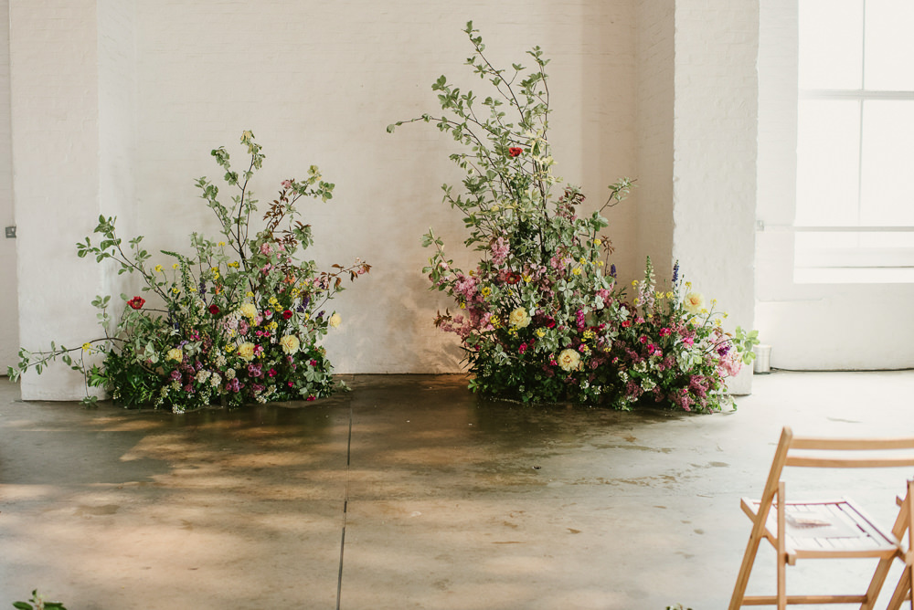 Wild Natural Flower Installation Spring Greenery Foliage Riverside London Wedding Ellie Gillard Photography