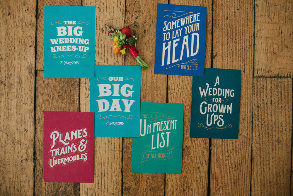 Colourful Stationery Invite Invitation Riverside London Wedding Ellie Gillard Photography