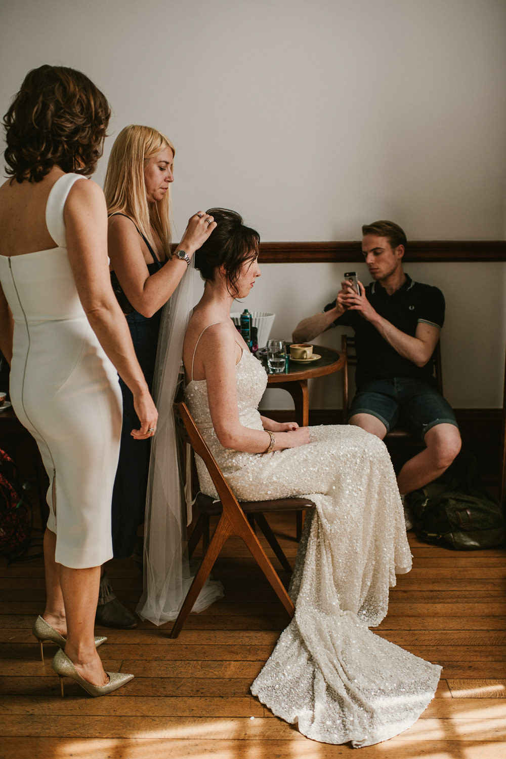 Karen Willis Holmes Sequin Dress Gown Bride Bridal Riverside London Wedding Ellie Gillard Photography