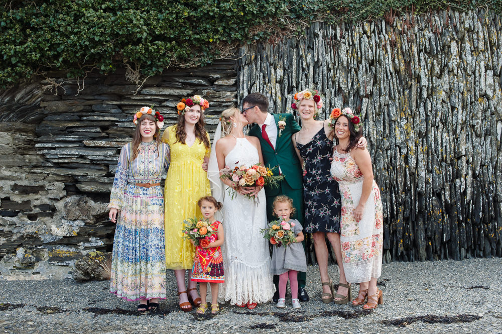 Mismatched Bridesmaid Bridesmaids Dress Dresses Flower Crowns Rock Wedding Cornwall Robin Studios