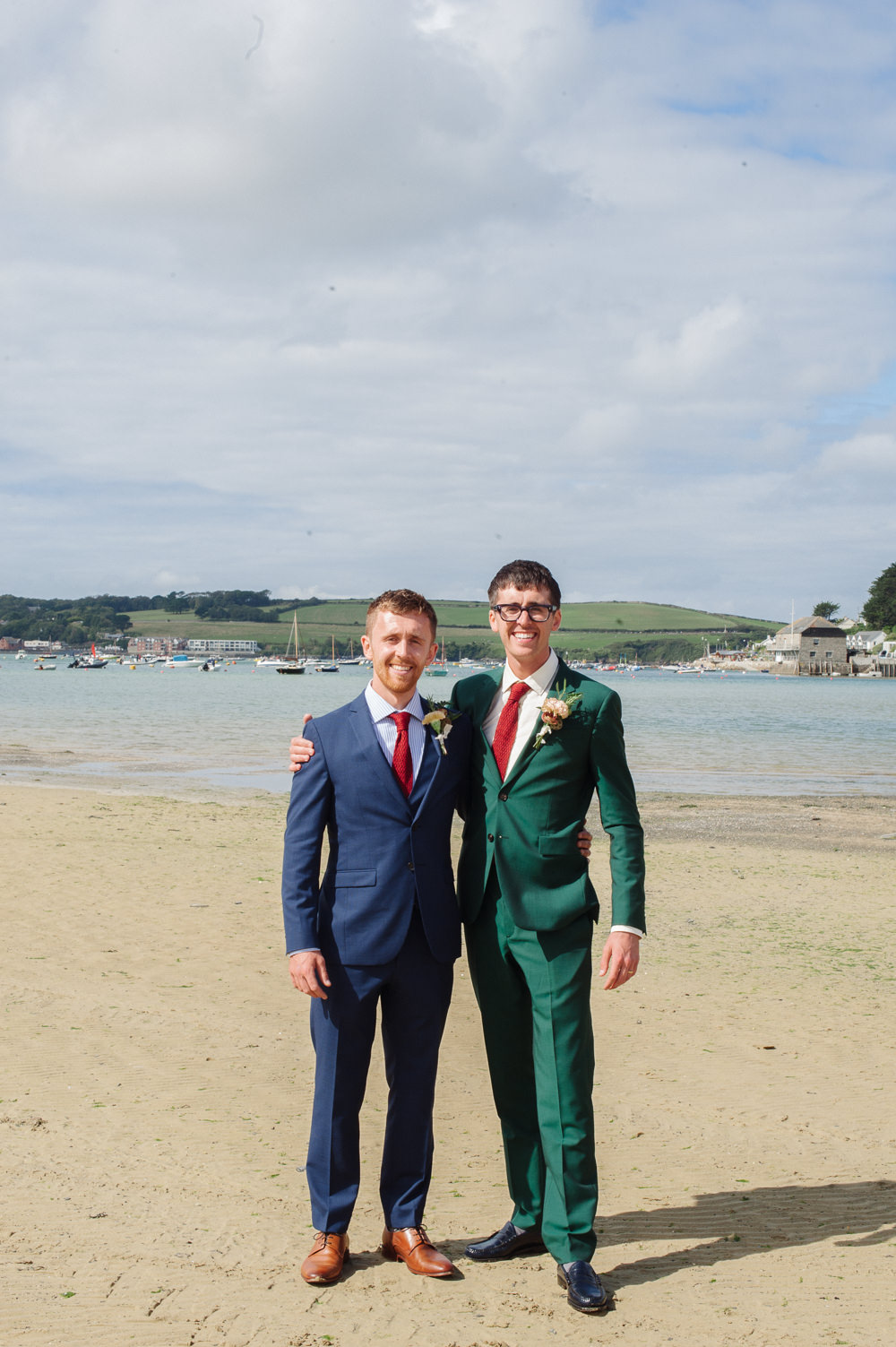 Groom Suit Green Red Tie Rock Wedding Cornwall Robin Studios