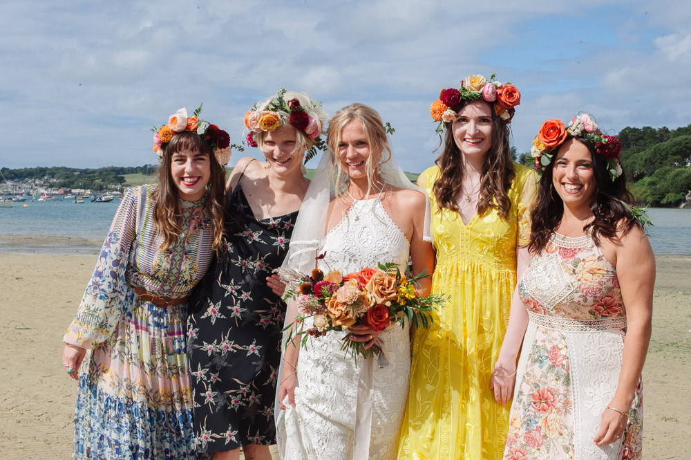 Mismatched Bridesmaid Bridesmaids Dress Dresses Flower Crowns Rock Wedding Cornwall Robin Studios