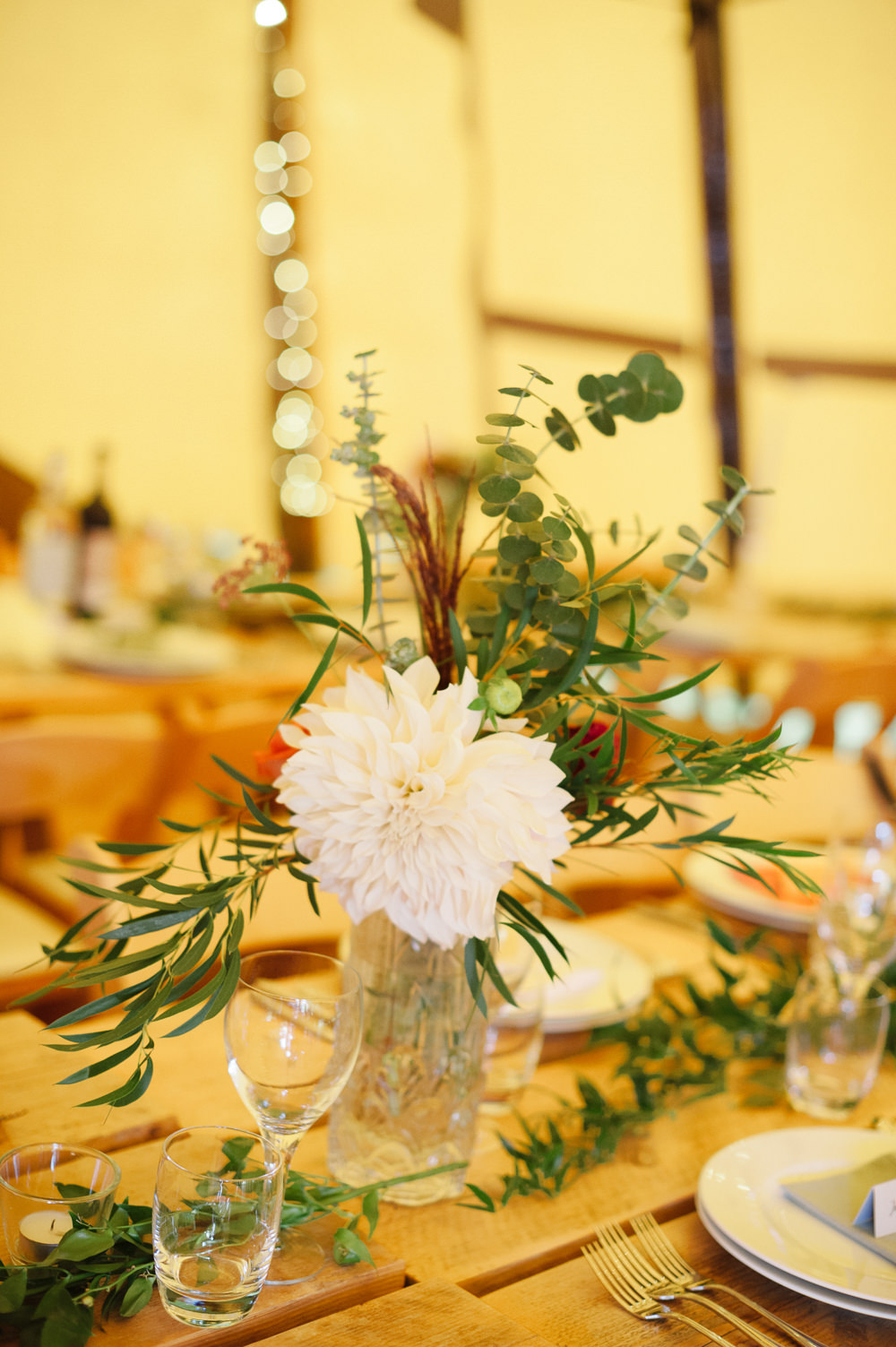 Table Flowers Centrepiece Bottle Cafe Au Lait Dahlia Rock Wedding Cornwall Robin Studios