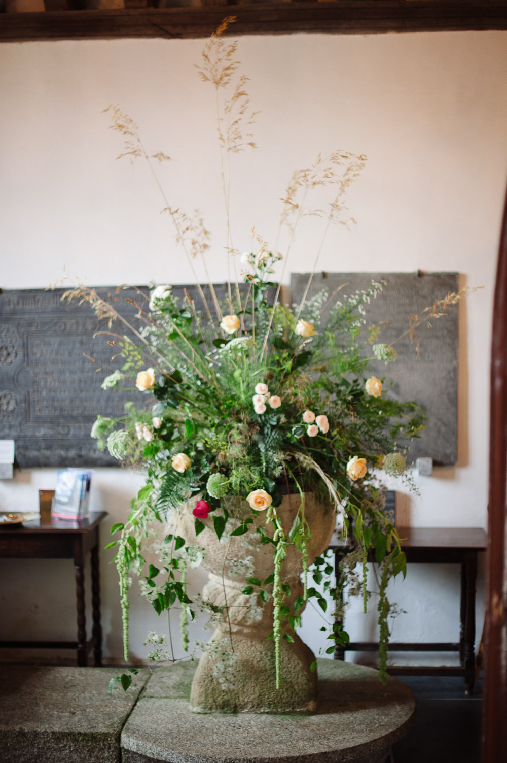 Church Flowers Arrangement Wild Natural Rock Wedding Cornwall Robin Studios