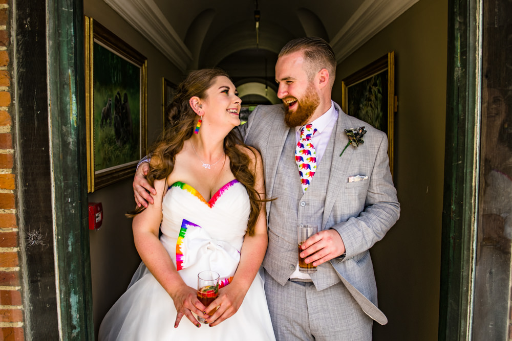 Bride Bridal A Line Tulle Gown Dress Bow Multicoloured Three Piece Suit Groom Safari Park Wedding Jonny Barratt Photography