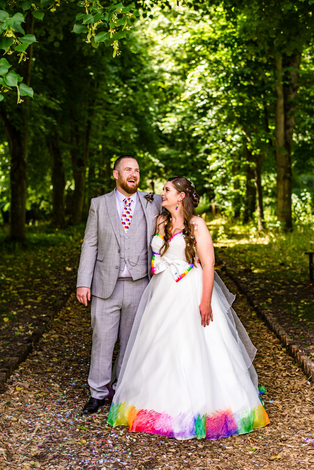 Bride Bridal A Line Tulle Gown Dress Bow Multicoloured Three Piece Suit Groom Safari Park Wedding Jonny Barratt Photography