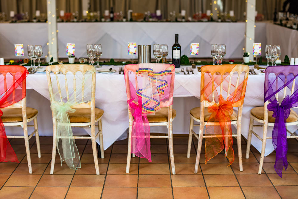 Rainbow Chair Sash Safari Park Wedding Jonny Barratt Photography