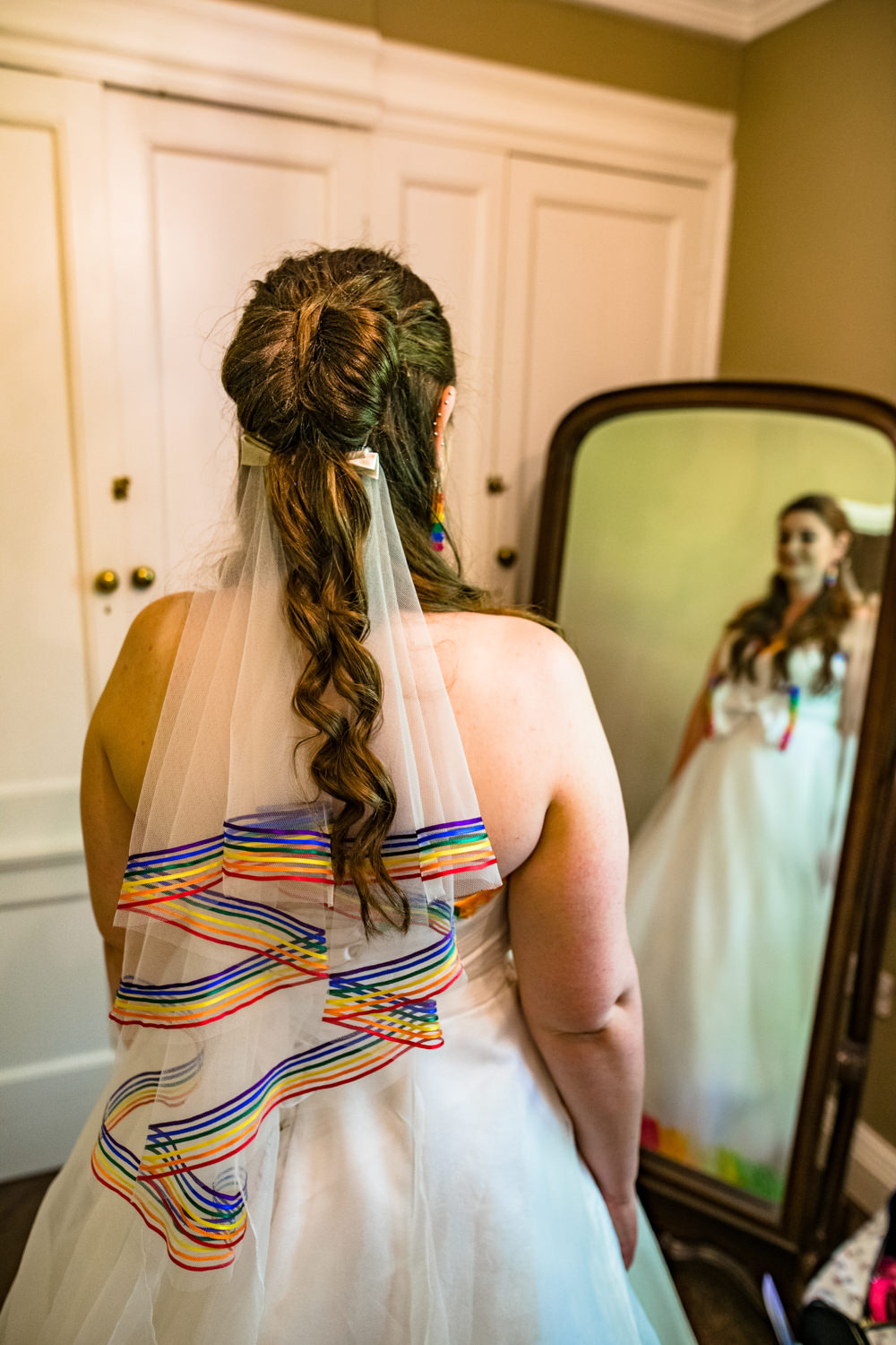 Bride Bridal Rainbow Trim Veil Safari Park Wedding Jonny Barratt Photography