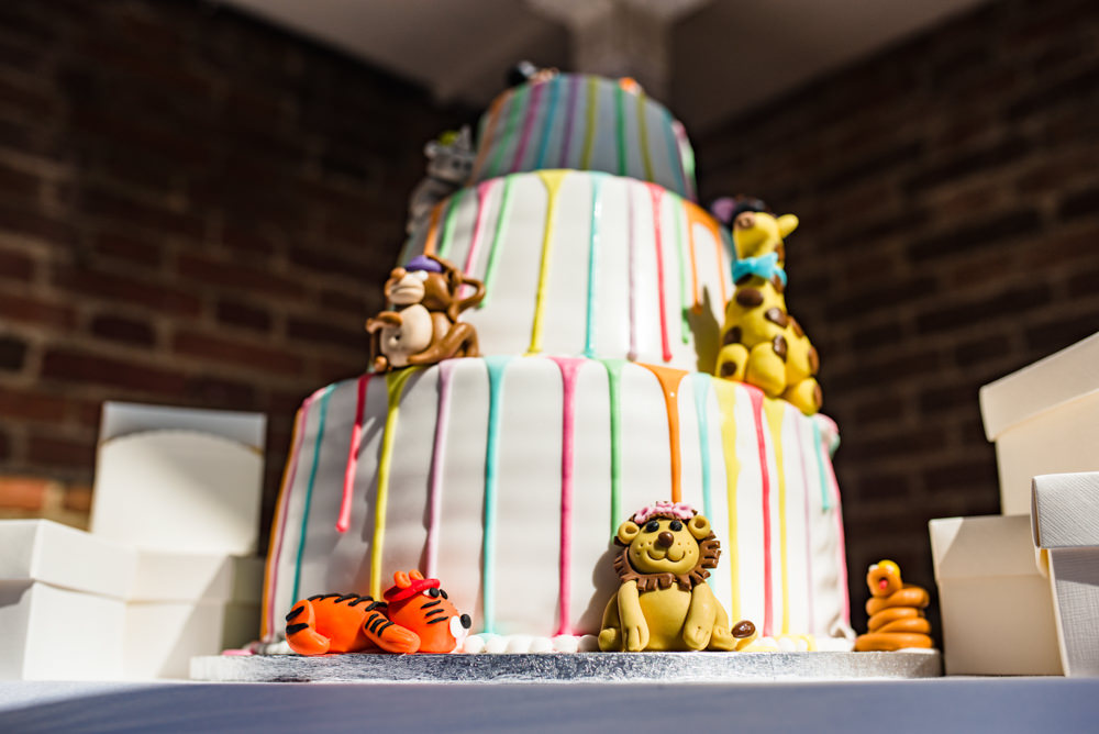Multicoloured Drip Cake Animals Three Tiered Safari Park Wedding Jonny Barratt Photography