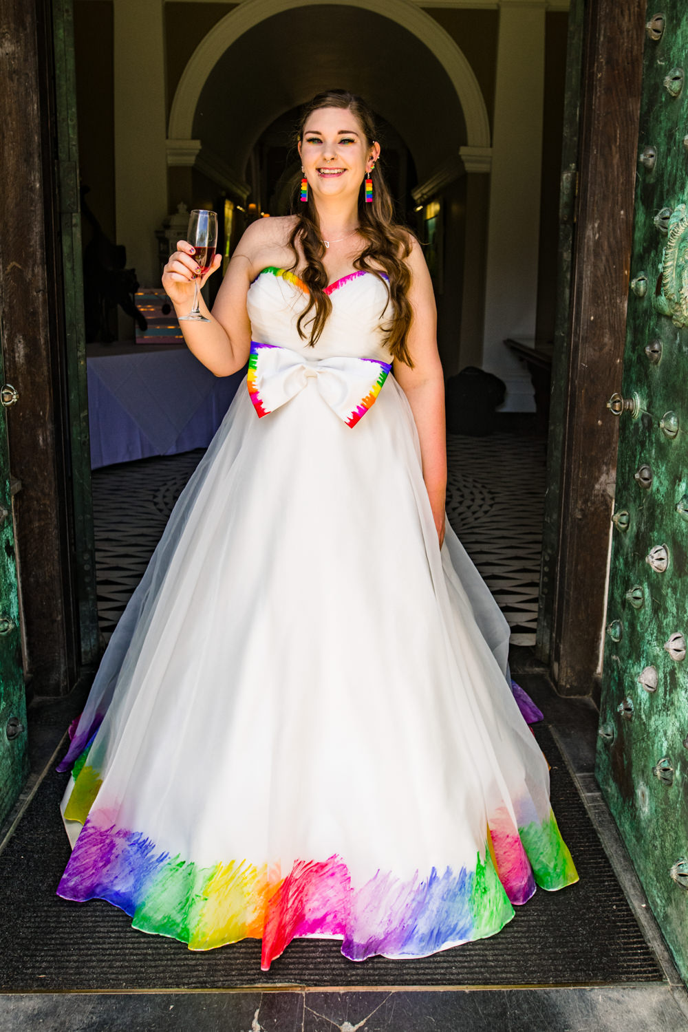 Bride Bridal A Line Tulle Gown Dress Bow Multicoloured Safari Park Wedding Jonny Barratt Photography