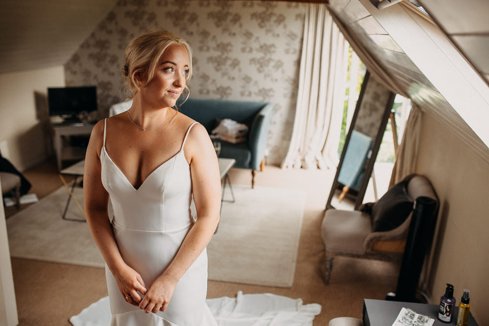 Bride Bridal Dress Gown Stella York Straps Train Veil Floral Petals South Farm Wedding Miracle Moments